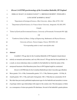 Zircon LA-ICPMS Geochronology of the Cornubian Batholith, SW England