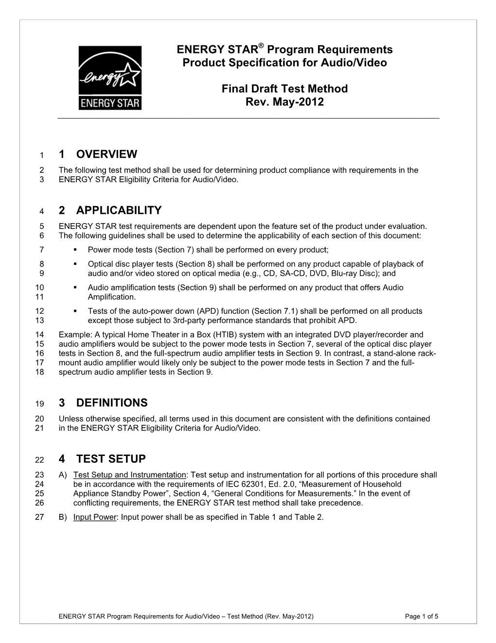 Final Draft Version 3.0 ENERGY STAR Audio Video Test Method