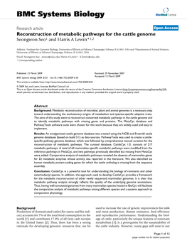 Reconstruction of Metabolic Pathways for the Cattle Genome Seongwon Seo1 and Harris a Lewin*1,2