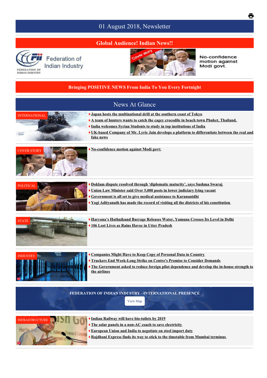 01 August 2018, Newsletter News at Glance