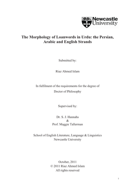 The Morphology of Loanwords in Urdu: the Persian, Arabic and English Strands