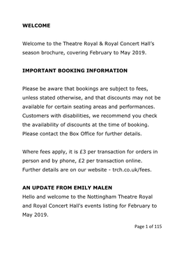 Page 1 of 115 WELCOME Welcome to the Theatre Royal & Royal Concert