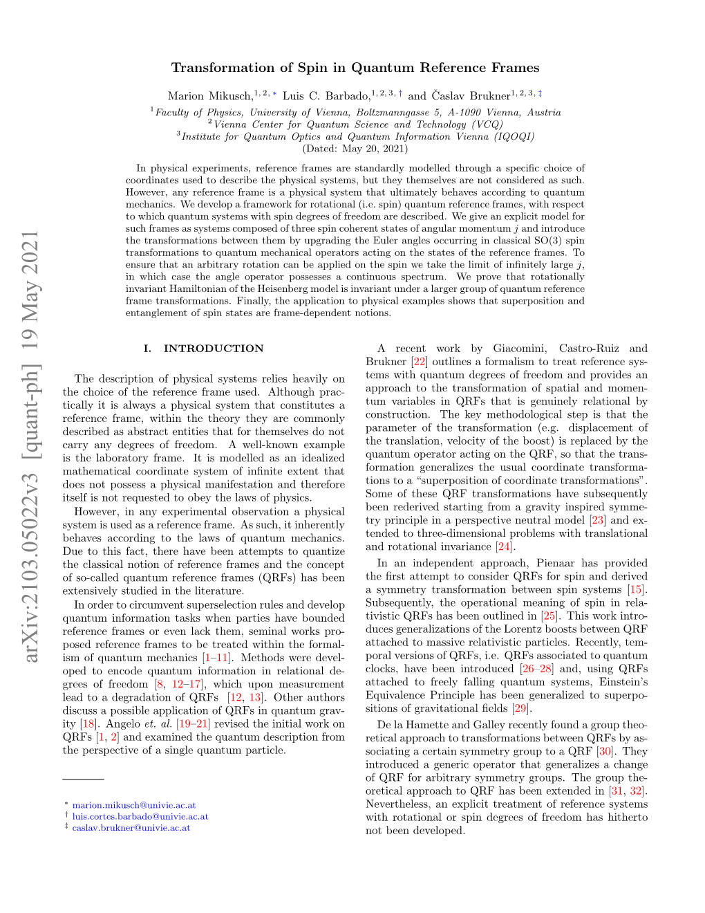 Arxiv:2103.05022V3 [Quant-Ph] 19 May 2021 Ism of Quantum Mechanics [1–11]