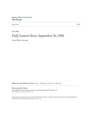 Daily Eastern News: September 26, 1980 Eastern Illinois University