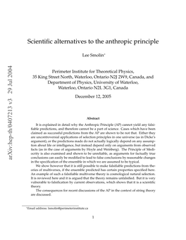 Scientific Alternatives to the Anthropic Principle