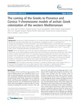 The Coming of the Greeks to Provence and Corsica: Y-Chromosome Models of Archaic Greek Colonization of the Western Mediterranean