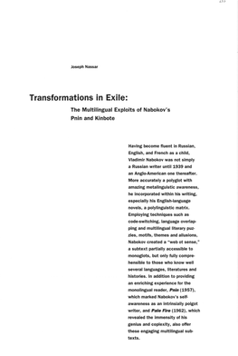 Transformations in Exile: the Multilingual Exploits of Nabokov's Pnin and Kinbote