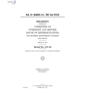 HR 51: MAKING DC the 51St STATE HEARING