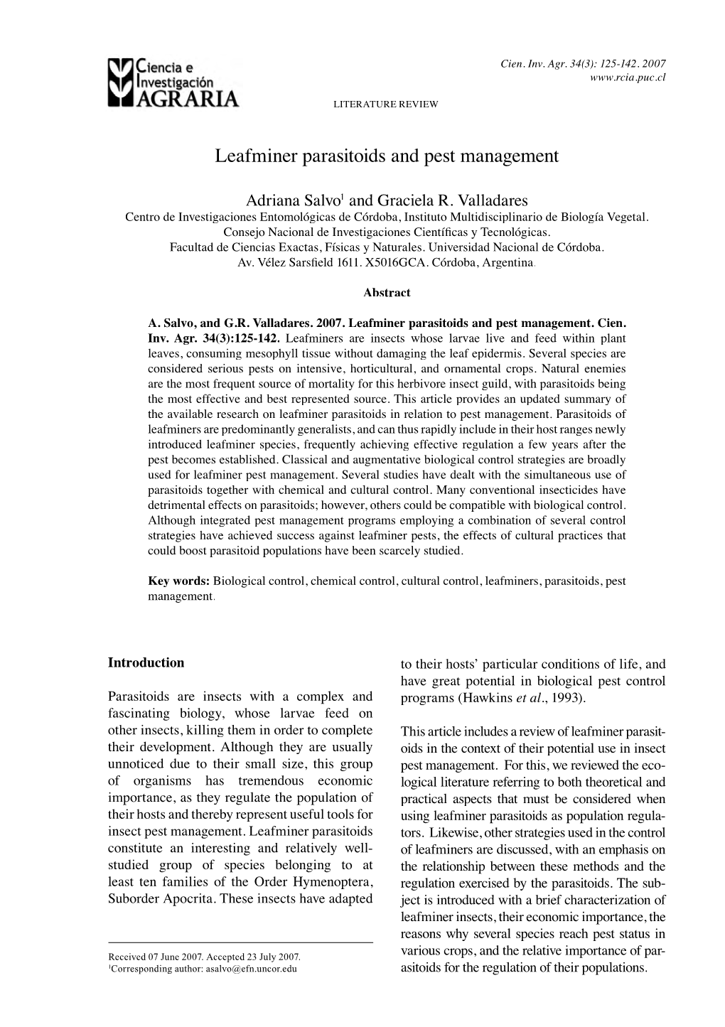 Leafminer Parasitoids and Pest Management