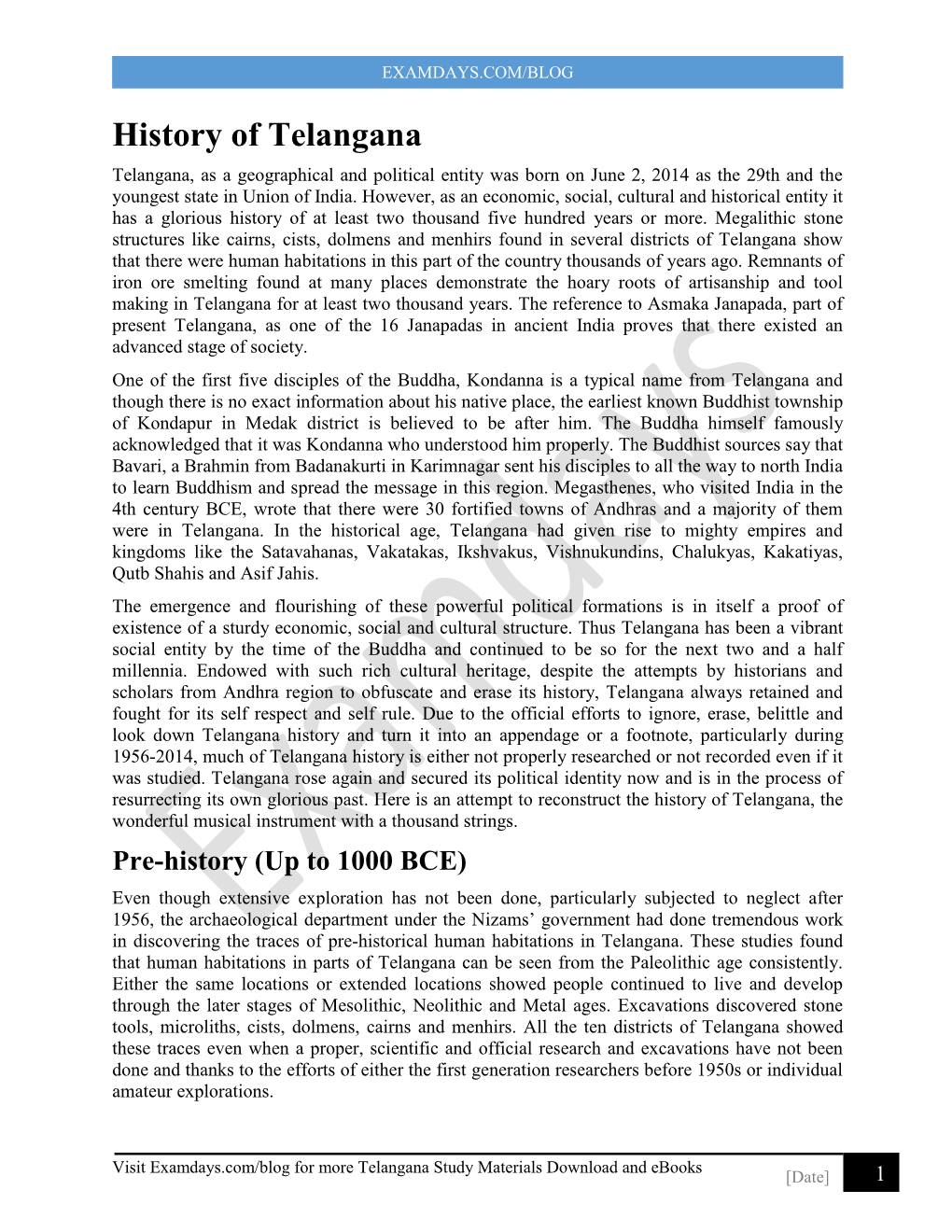 History of Telangana Telangana, As a Geographical and Political Entity Was Born on June 2, 2014 As the 29Th and the Youngest State in Union of India