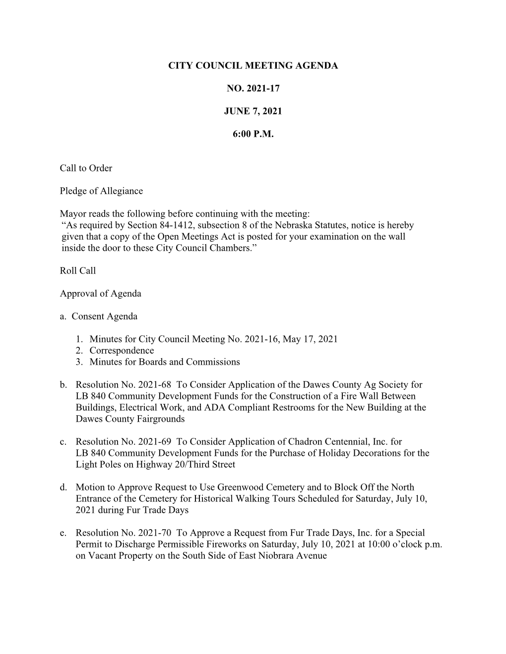 City Council Regular Meeting Agenda