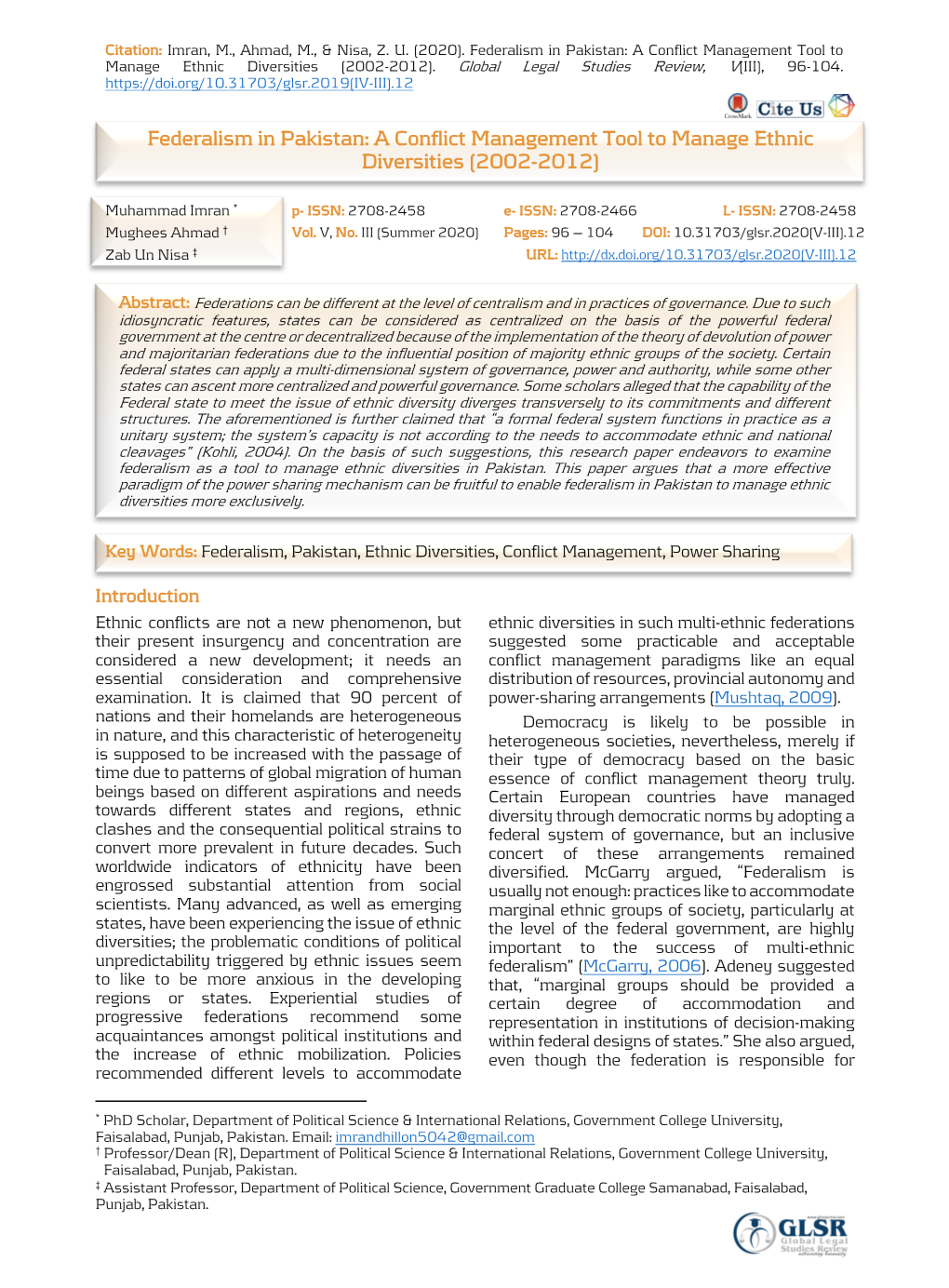 A Conflict Management Tool to Manage Ethnic Diversities (2002-2012)