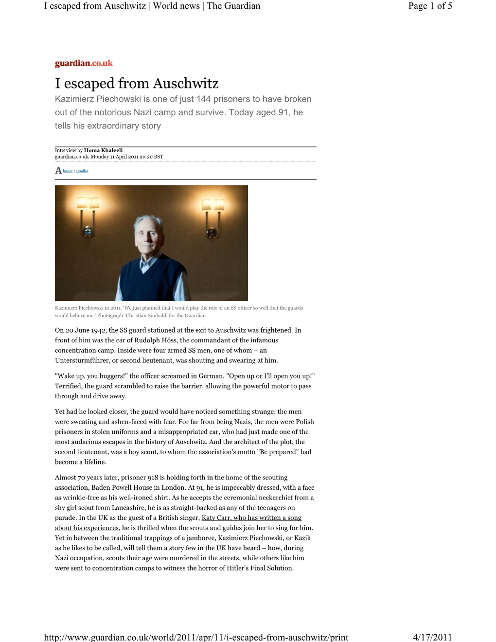 I Escaped from Auschwitz | World News | the Guardian Page 1 of 5
