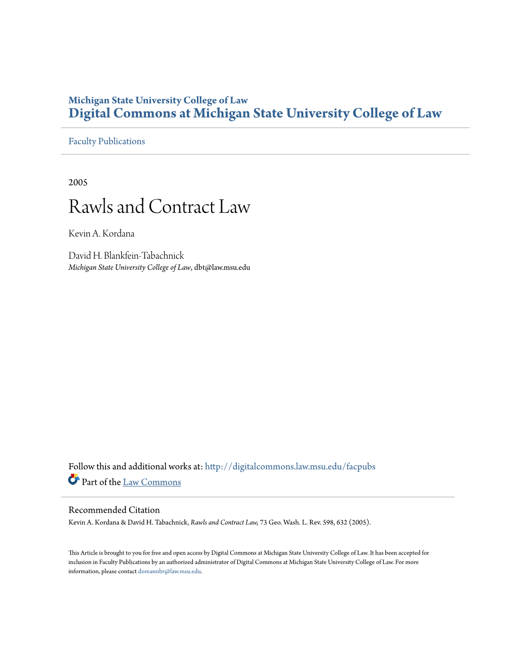 Rawls and Contract Law Kevin A
