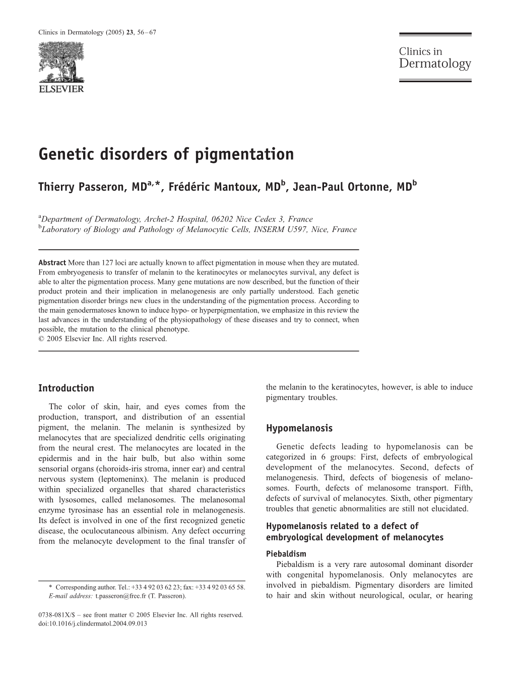 Genetic Disorders of Pigmentation