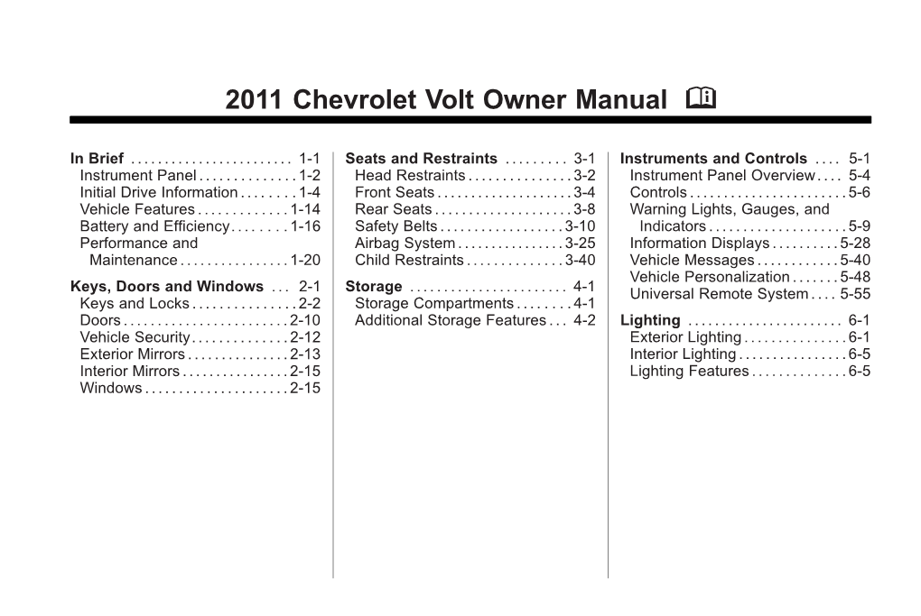 2011 Chevrolet Volt Owner Manual M