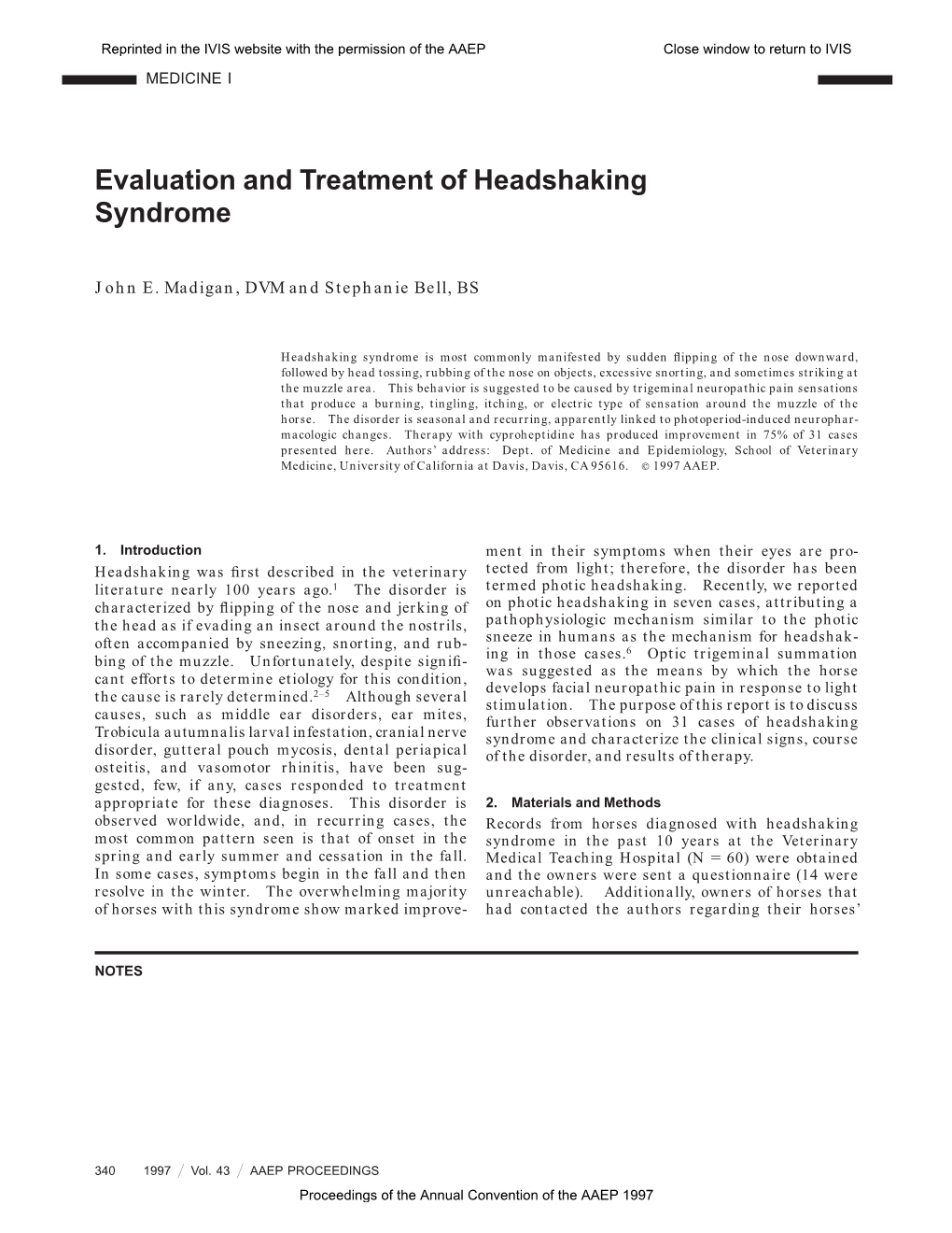 Evaluation and Treatment of Headshaking Syndrome