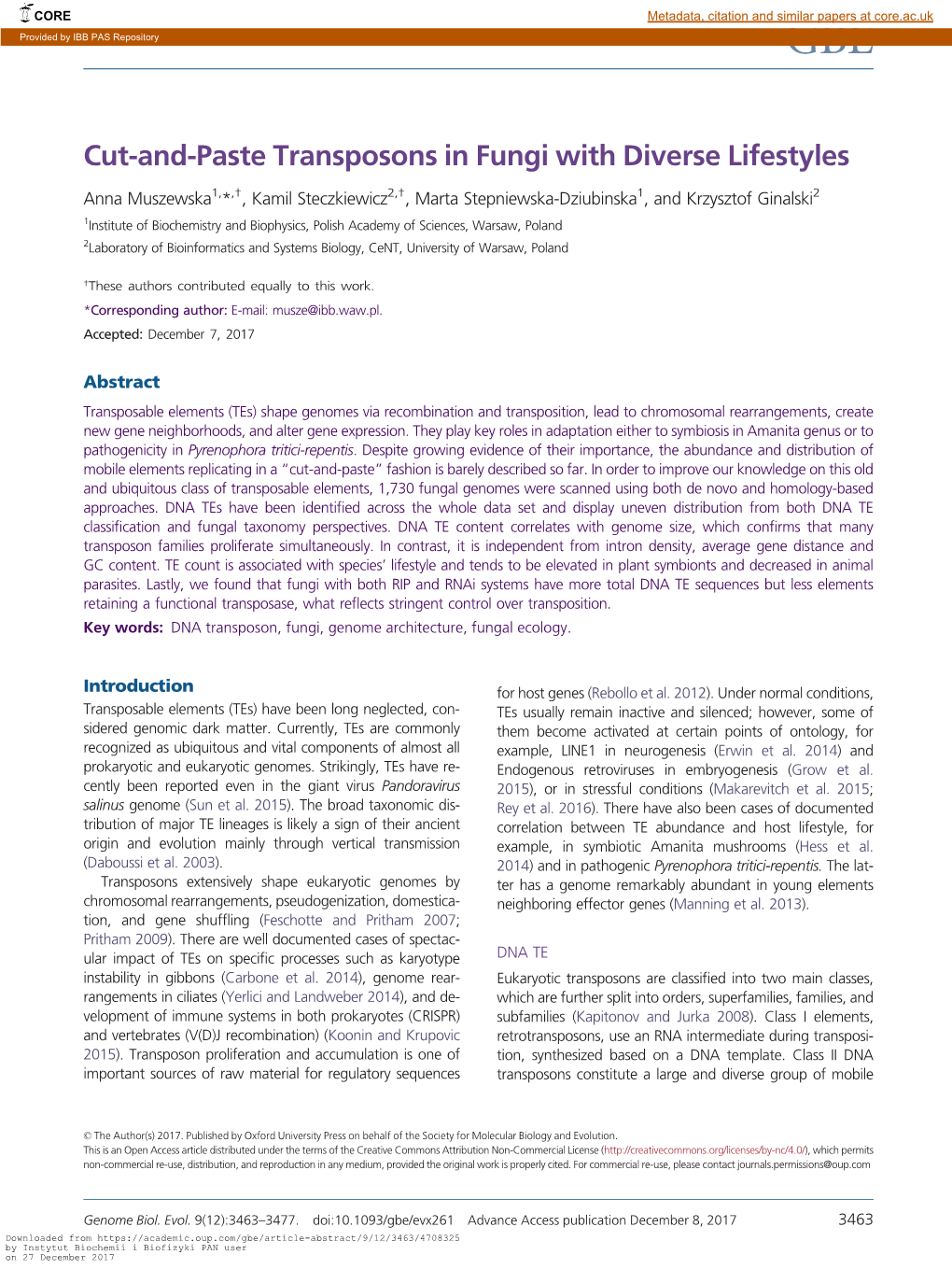 Cut-And-Paste Transposons in Fungi with Diverse Lifestyles