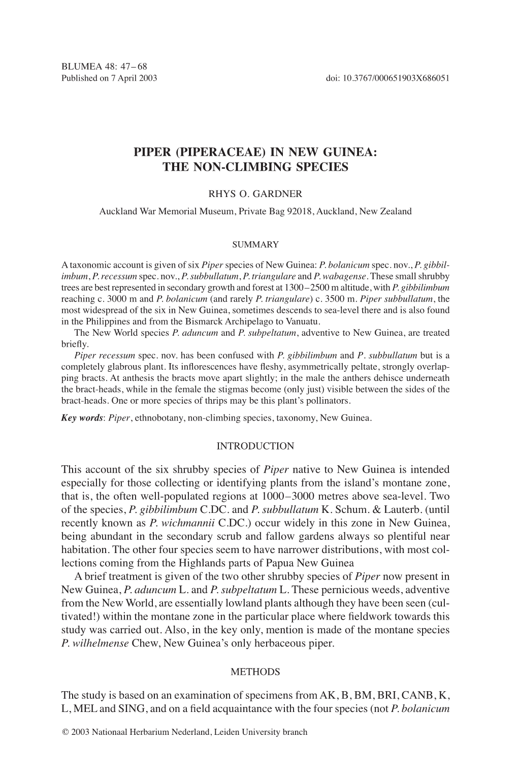 Piper (Piperaceae) in New Guinea: the Non-Climbing Species