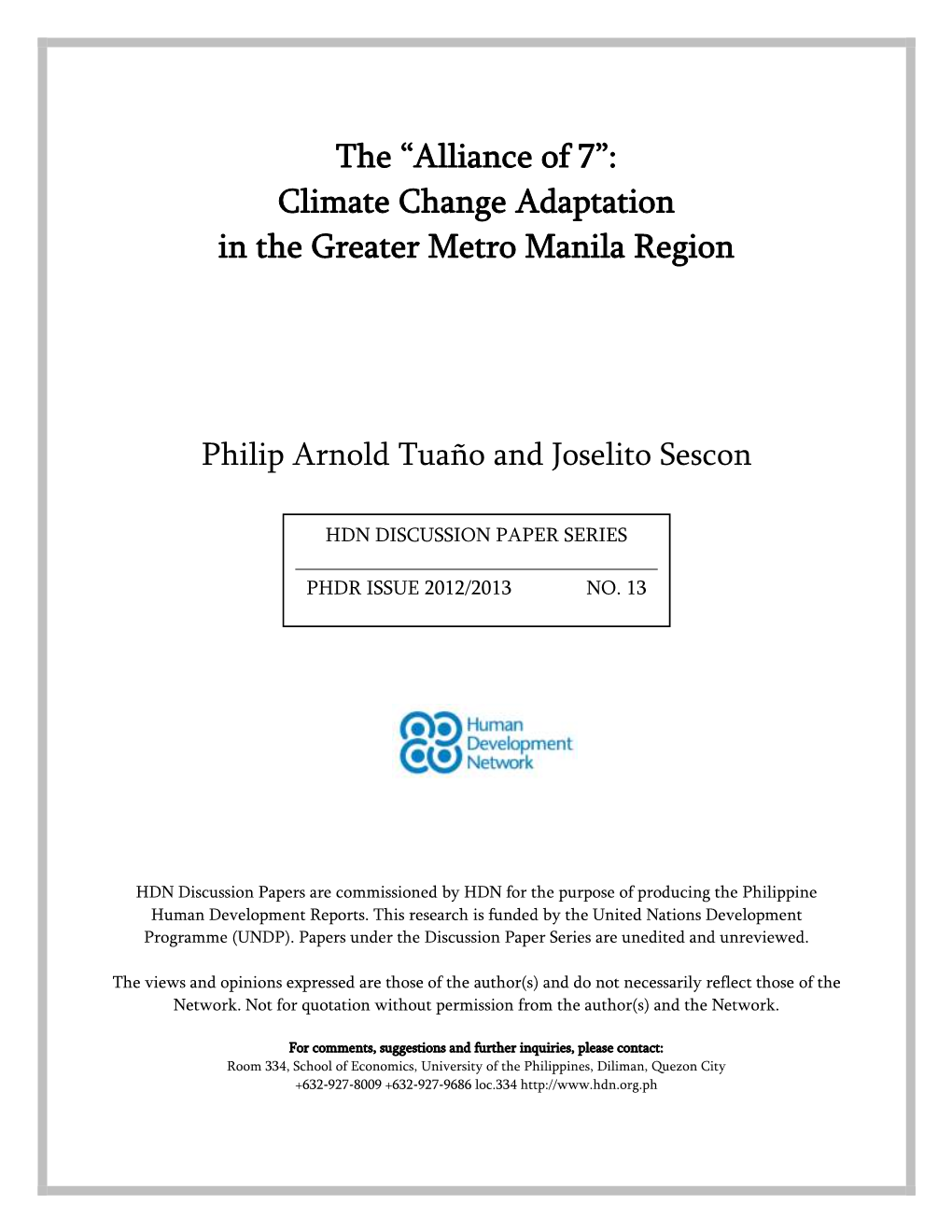 The “Alliance of 7”: Climate Change Adaptation in the Greater Metro Manila Region