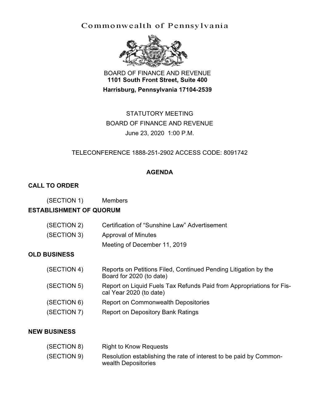 Archived Statutory Report: June 2020