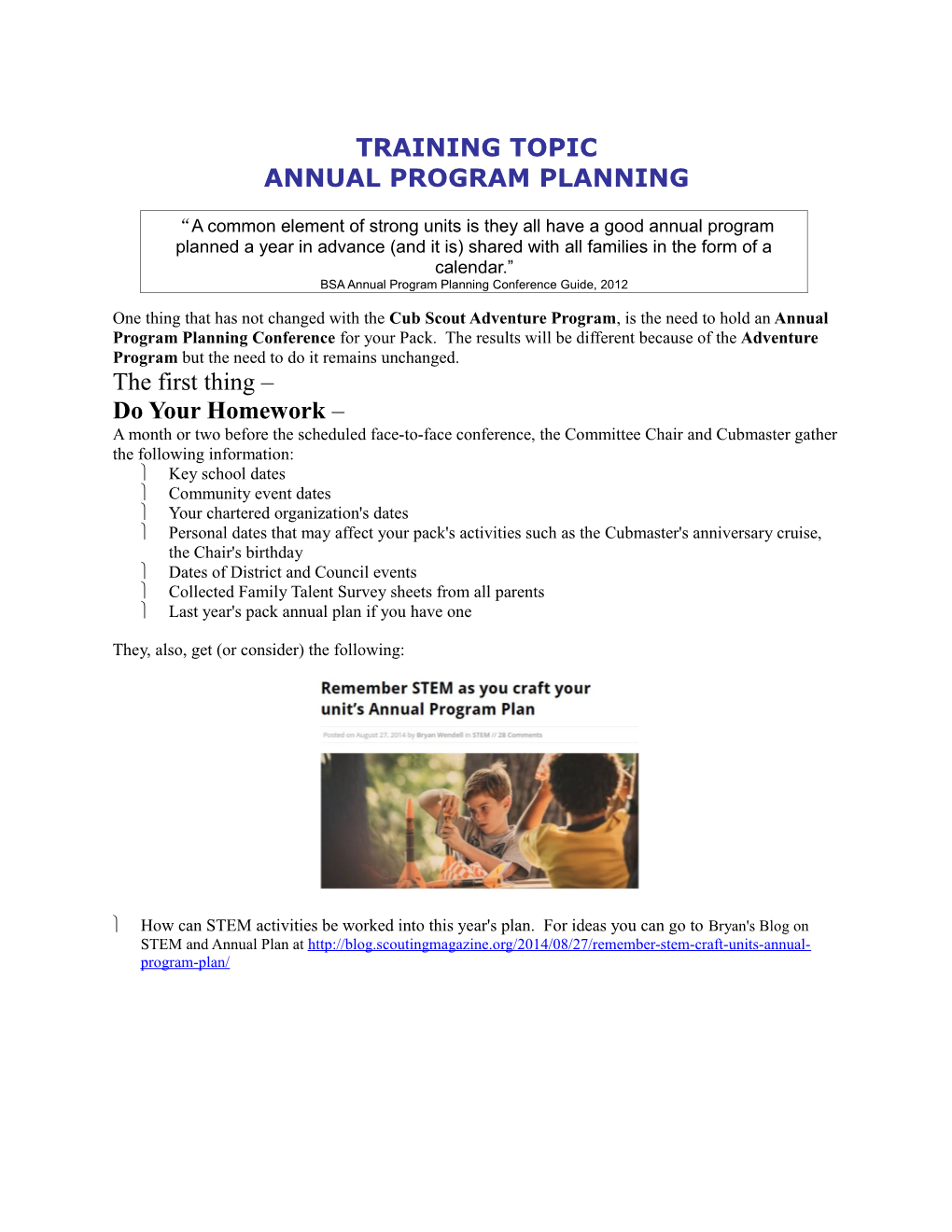 Annual Program Planning