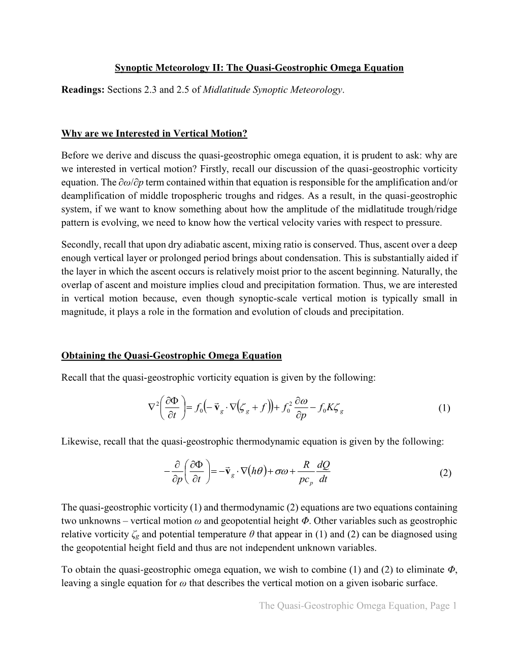 The Quasi-Geostrophic Omega Equation