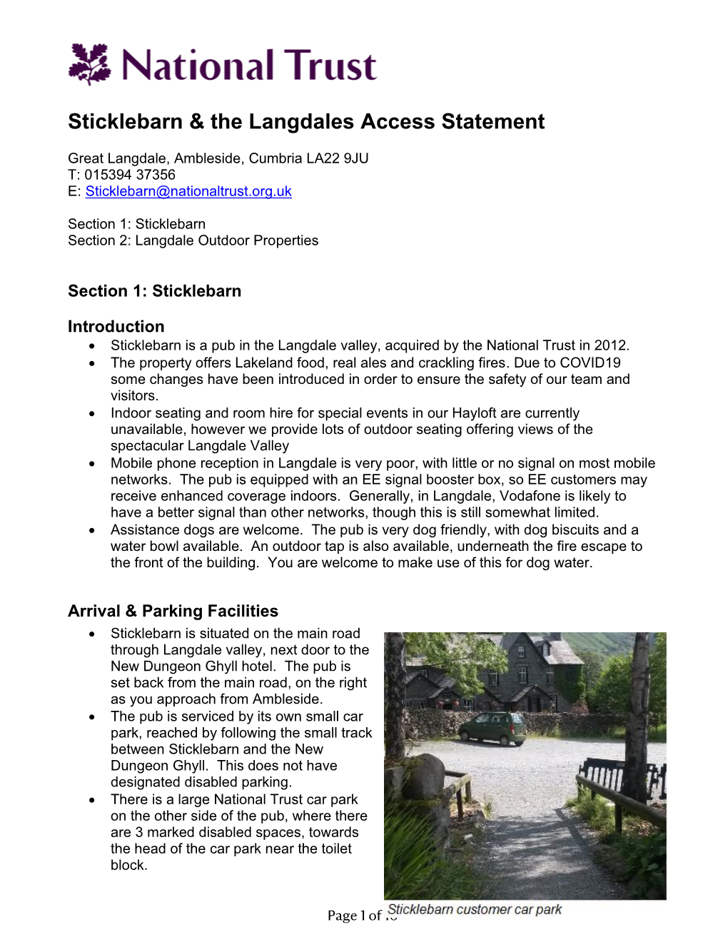 Sticklebarn & the Langdales Access Statement