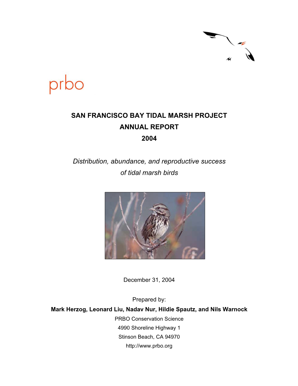 San Francisco Bay Tidal Marsh Project Annual Report 2004