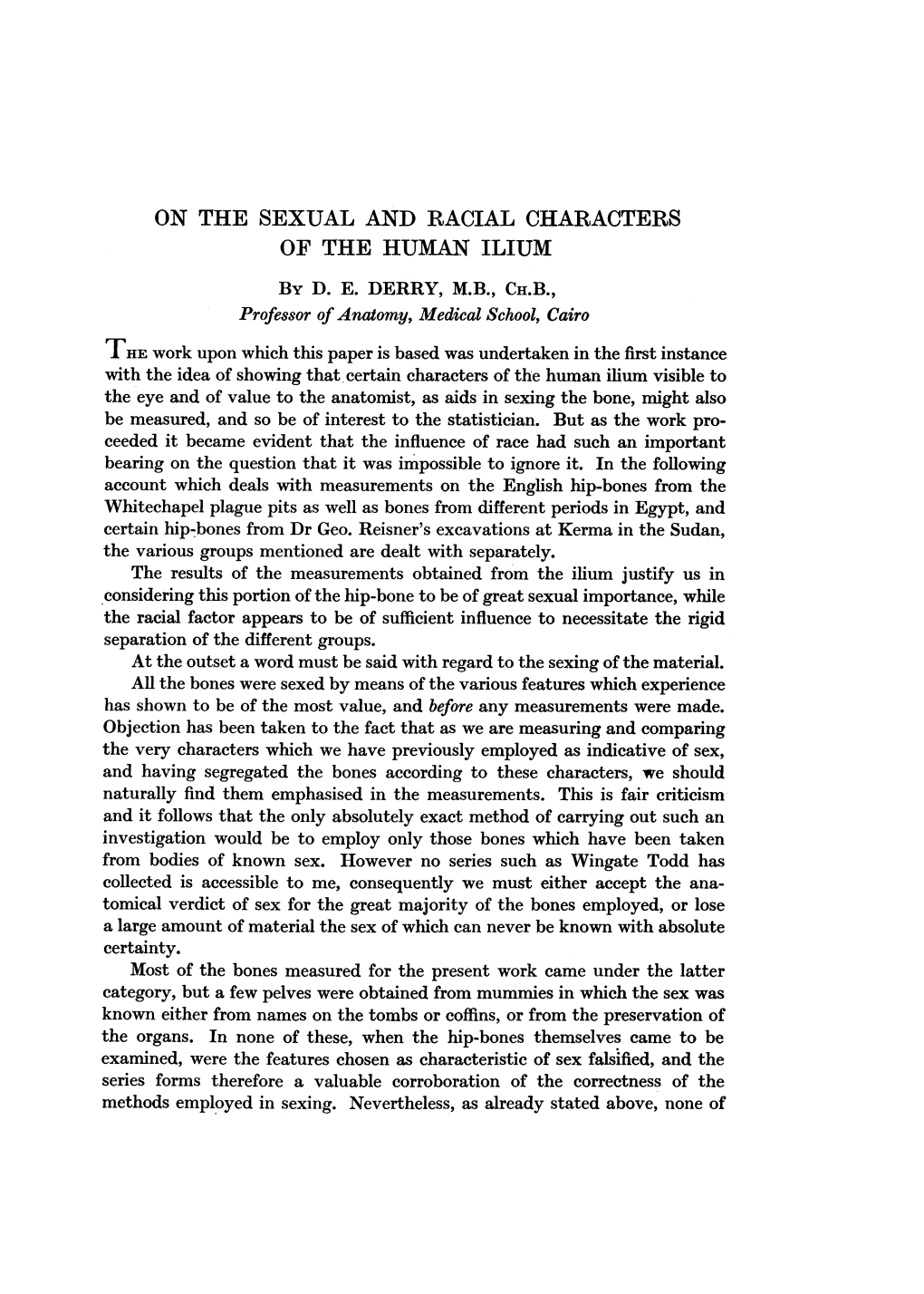 ON the SEXUAL and RACIAL CHARACTERS of the HUMAN ILIUM by D