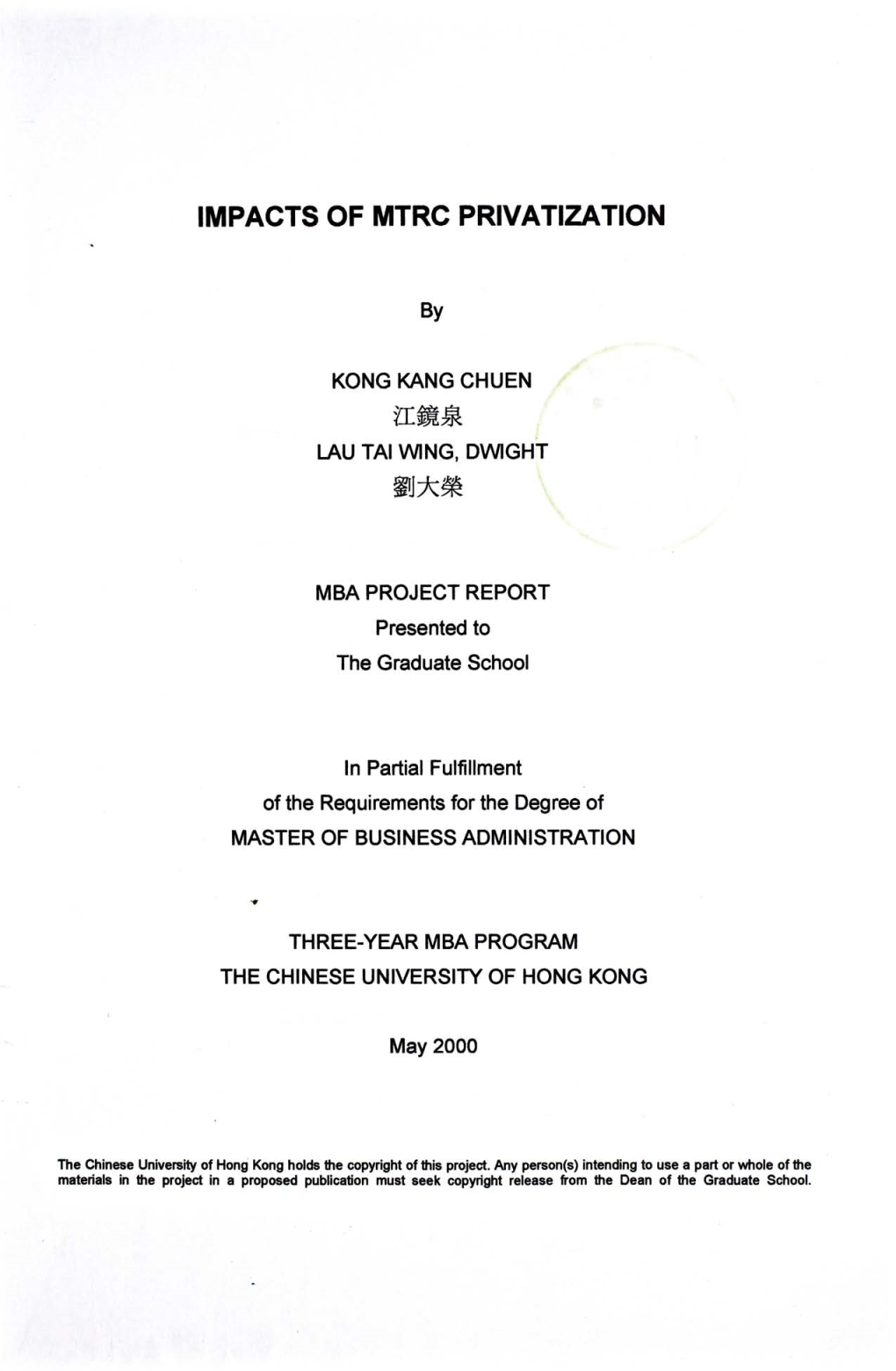 Impacts of Mtrc Privatization