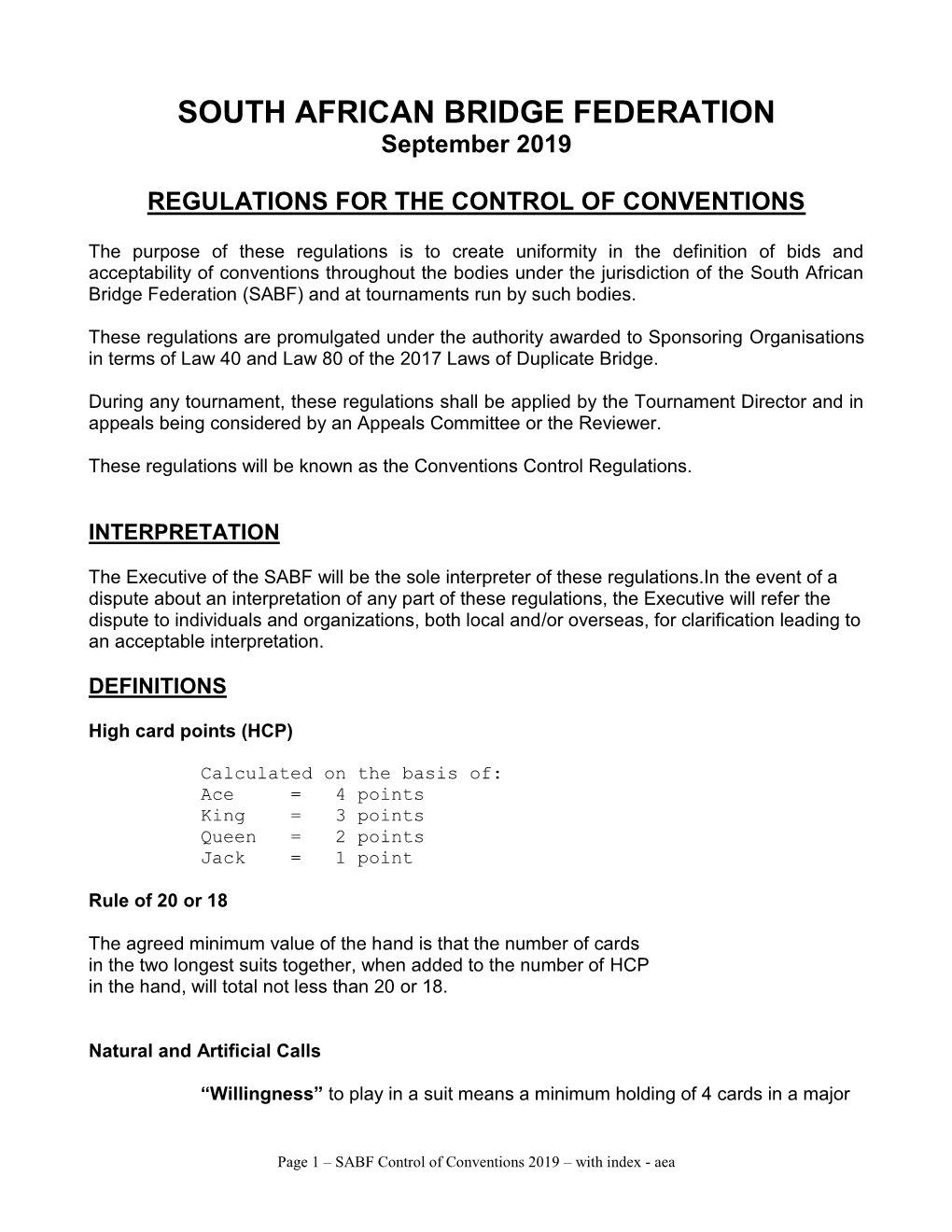 Conventions Control Regulations