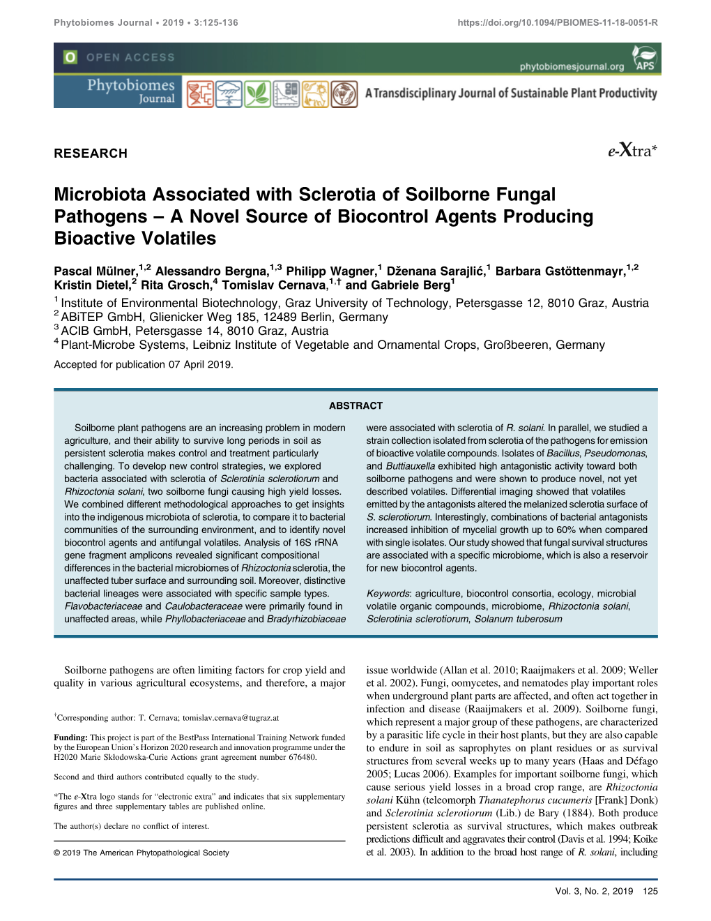 Microbiota Associated with Sclerotia of Soilborne Fungal Pathogens – a Novel Source of Biocontrol Agents Producing Bioactive Volatiles