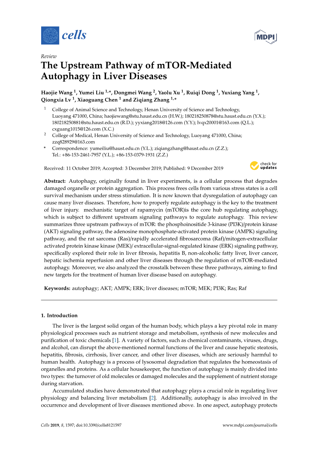 The Upstream Pathway of Mtor-Mediated Autophagy in Liver Diseases