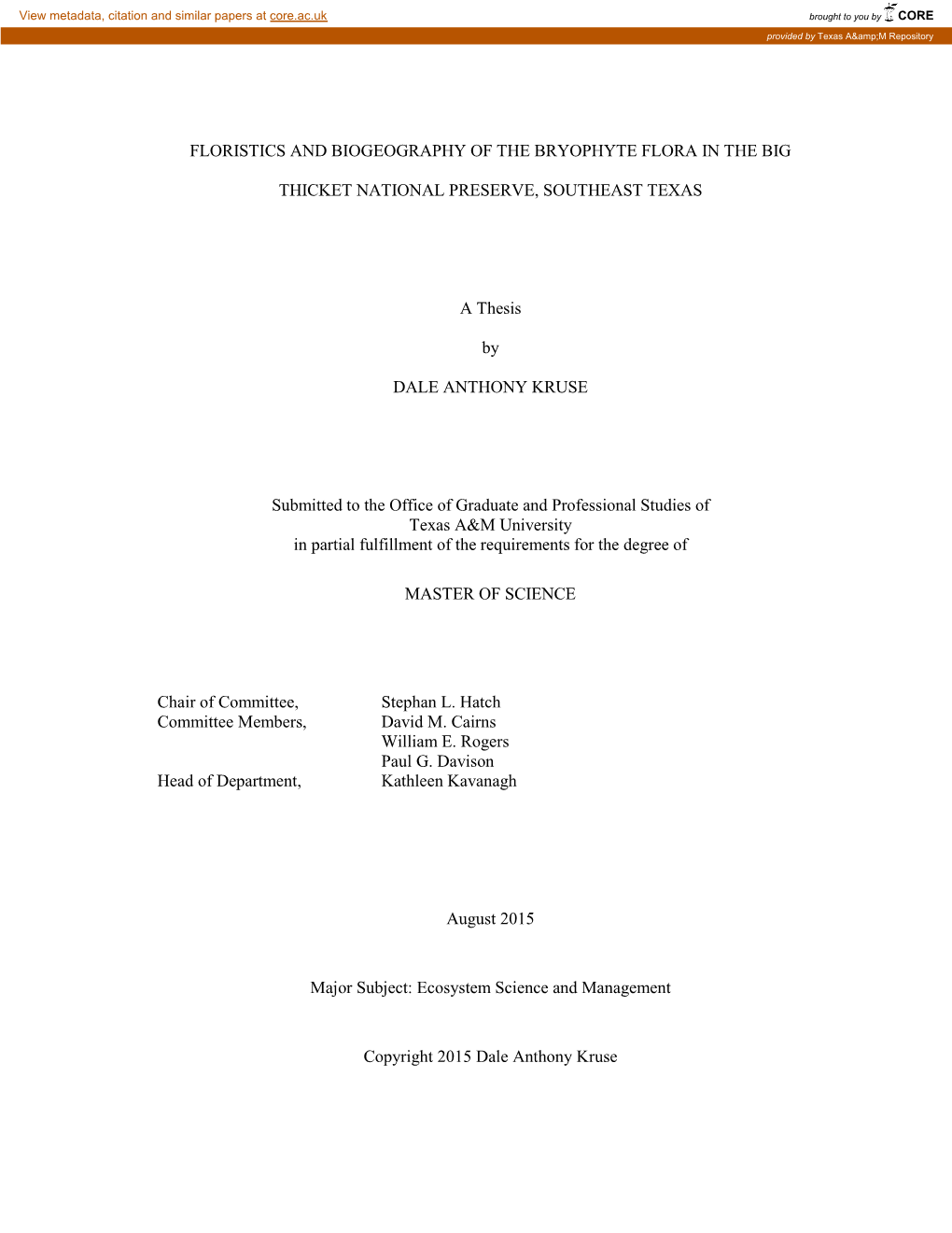 Floristics and Biogeography of the Bryophyte Flora in the Big