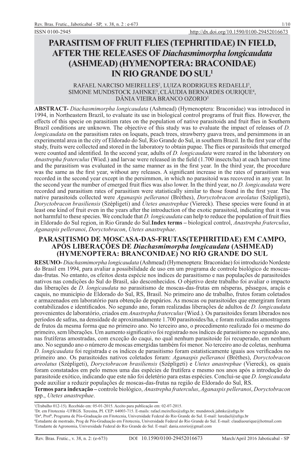 Parasitism of Fruit Flies (Tephritidae)