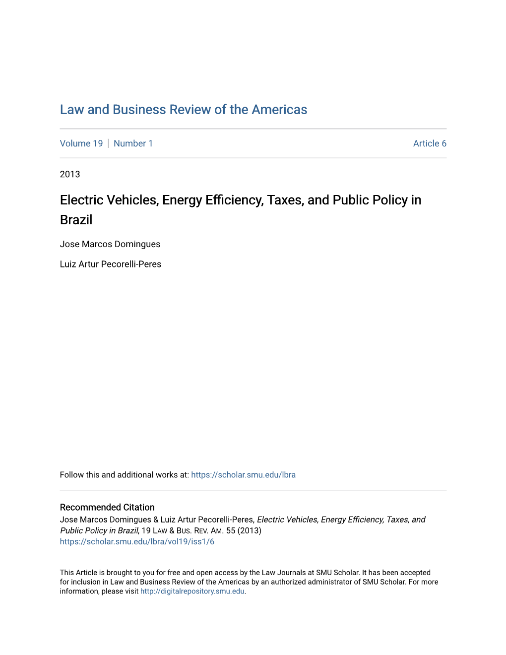 Electric Vehicles, Energy Efficiency, Taxes, and Public Policy in Brazil