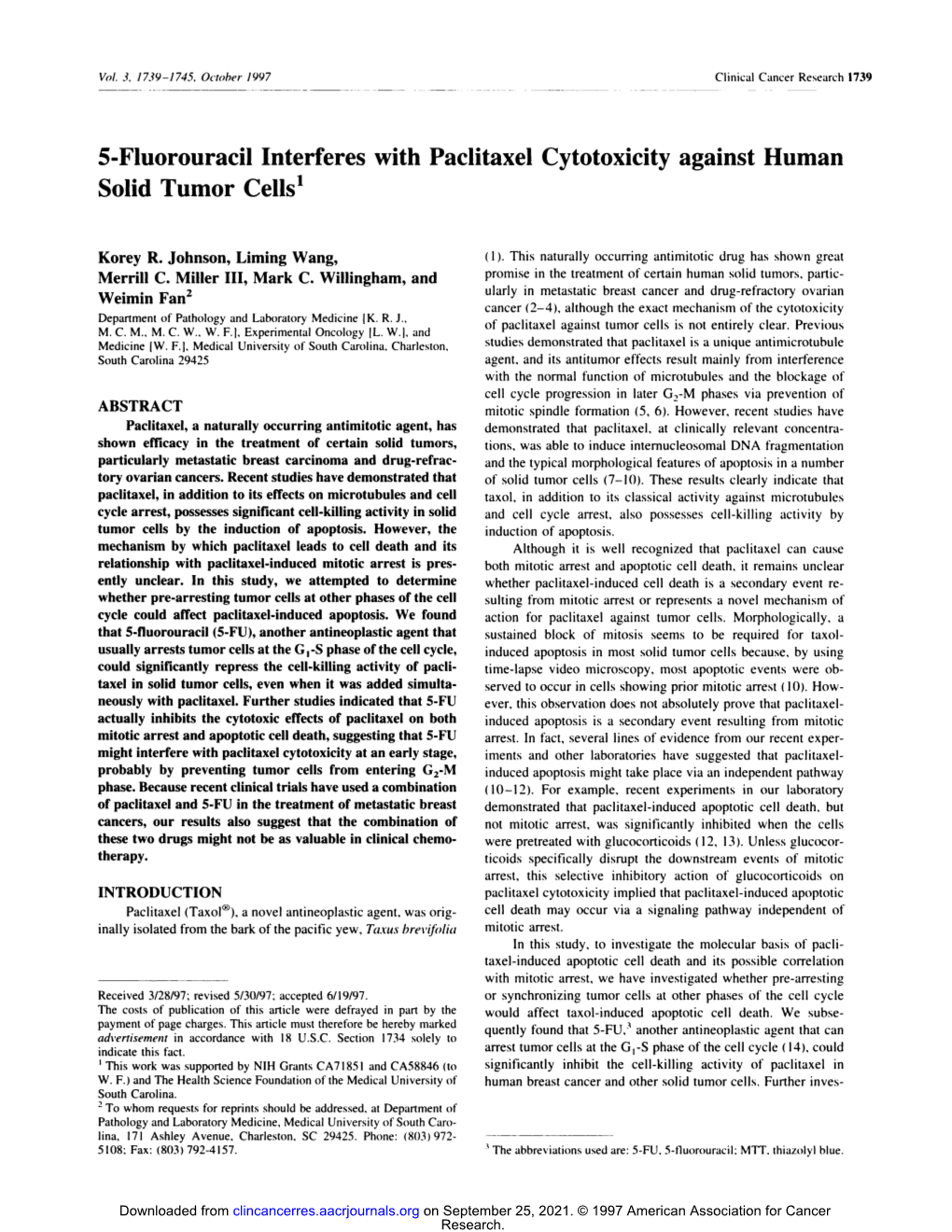 5-Fluorouracil Interferes with Paclitaxel Cytotoxicity Against Human Solid Tumor Cells1