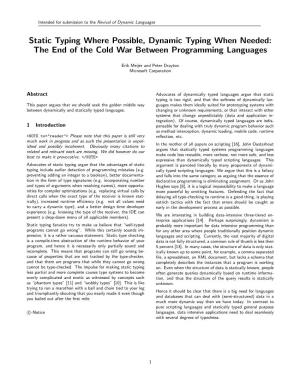 Static Typing Where Possible, Dynamic Typing When Needed: the End of the Cold War Between Programming Languages