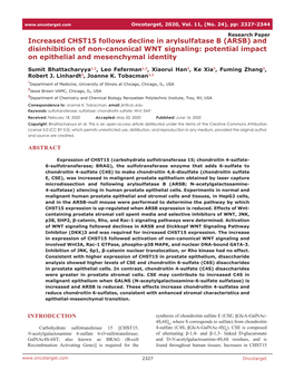 Increased CHST15 Follows Decline in Arylsulfatase B (ARSB) and Disinhibition of Non-Canonical WNT Signaling: Potential Impact on Epithelial and Mesenchymal Identity