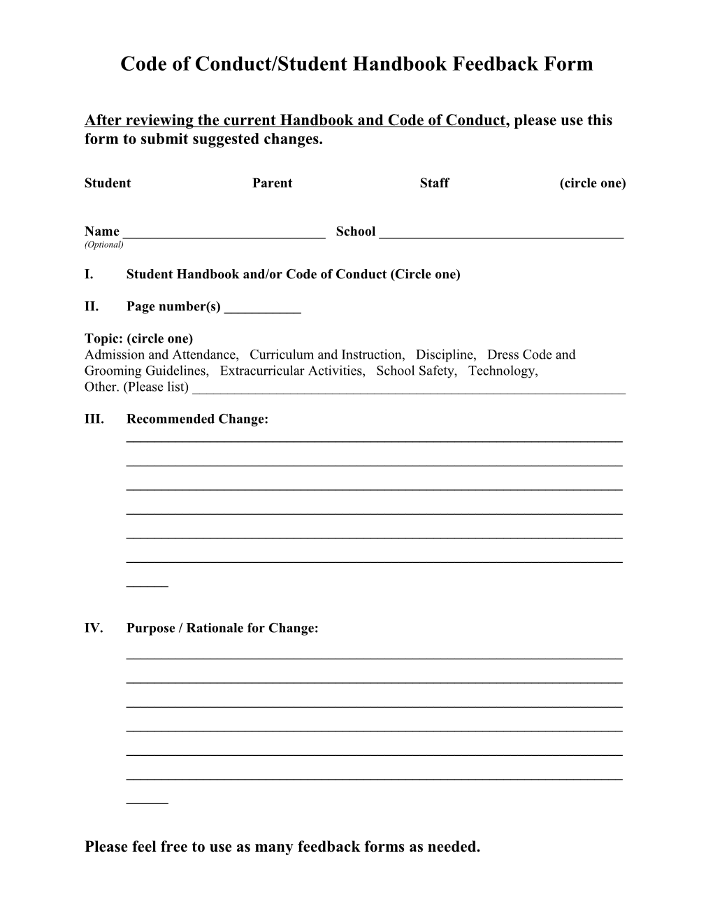 Campus Feedback Form