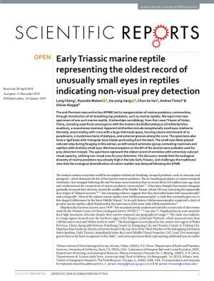 Early Triassic Marine Reptile Representing the Oldest Record Of