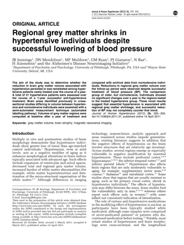 Regional Grey Matter Shrinks in Hypertensive Individuals Despite Successful Lowering of Blood Pressure
