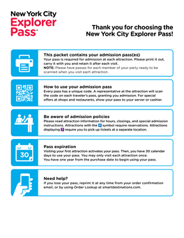 Thank You for Choosing the New York City Explorer Pass!