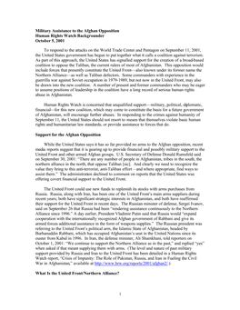 Military Assistance to the Afghan Opposition Human Rights Watch Backgrounder October 5, 2001