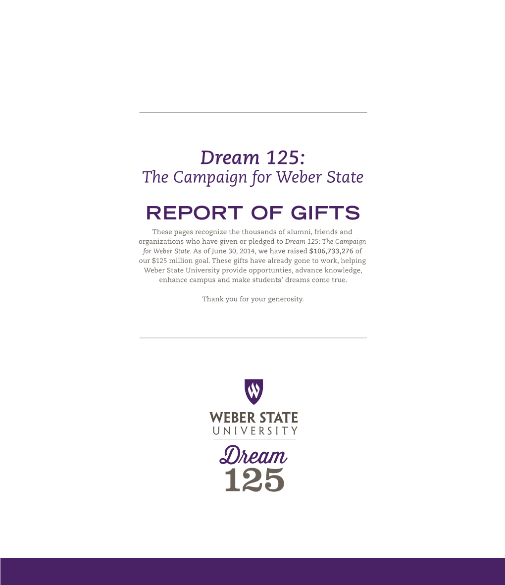 Dream 125: the Campaign for Weber State