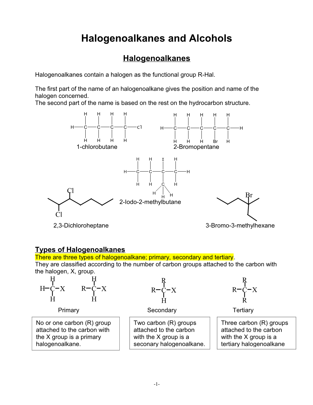 Halogenoalkanes and Alcohols