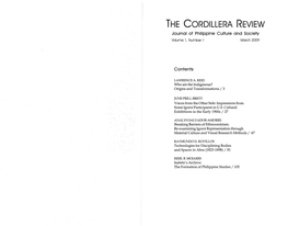 THE CORDILLERA REVIEW Journal of Philippine Culture and Society Volume 1, Number 1 March 2009