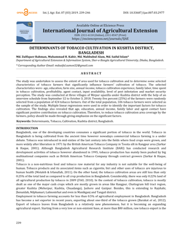 DETERMINANTS of TOBACCO CULTIVATION in KUSHTIA DISTRICT, BANGLADESH Md