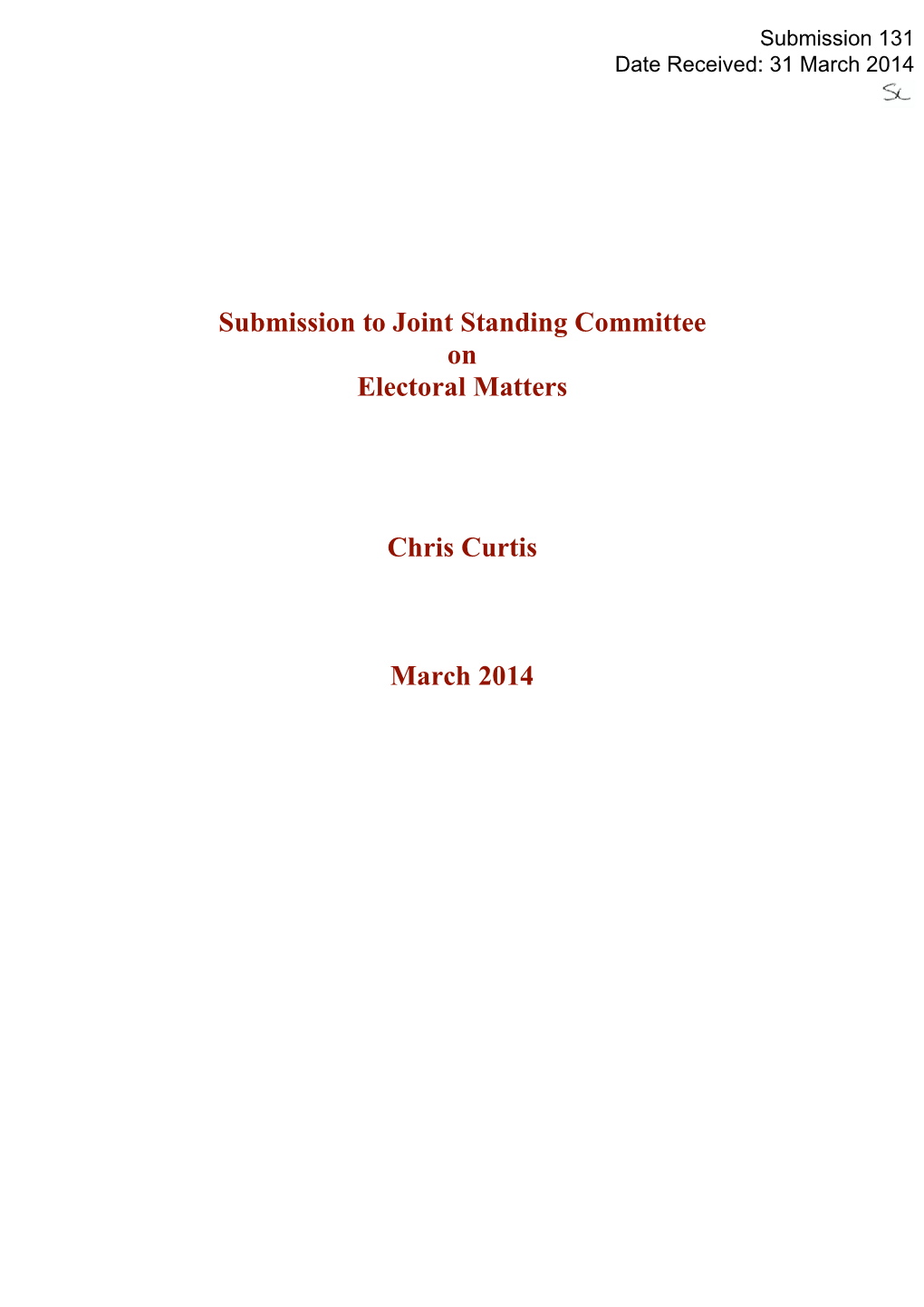 Submission to Joint Standing Committee on Electoral Matters